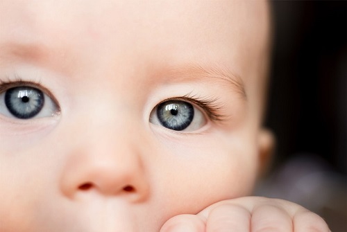 Baby's eyes close up. Deep blue beautiful eyes.